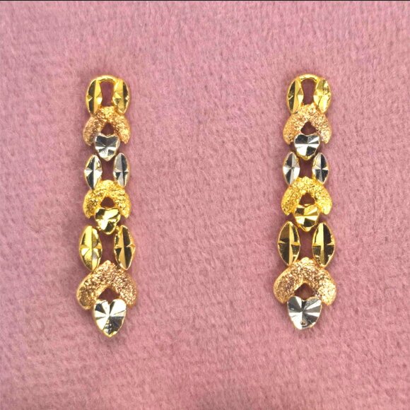 22kt Solid Gold Tri Color Diamond Cut Dangle High Karat...